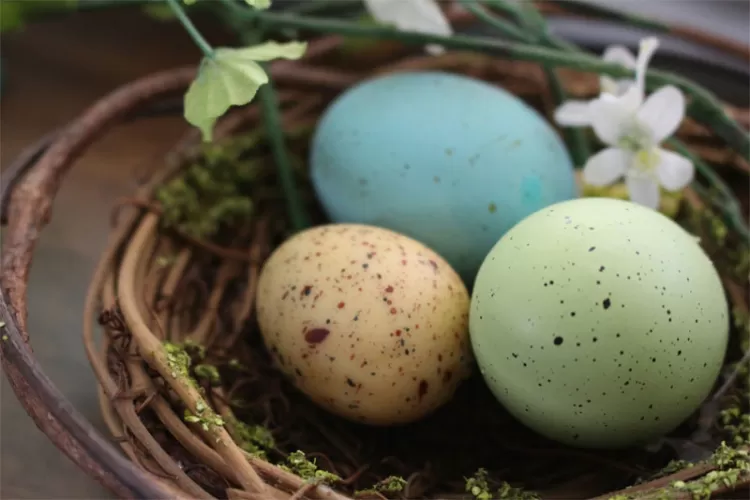 basket of decorated eggs